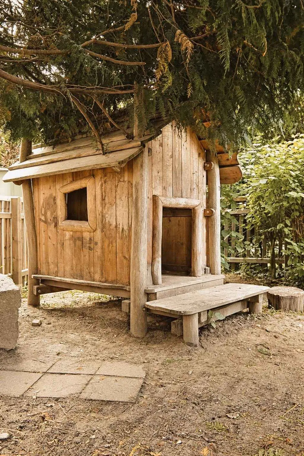 Ein Clubhaus aus Holz im Garten